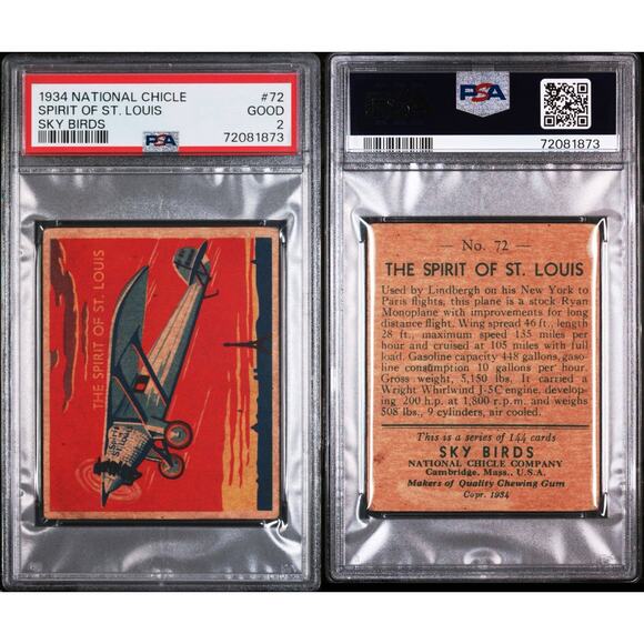 1934 National Chicle Spirit of St. Louis Charles Lindbergh PSA 2 Sky Birds Plane - Picture 2 of 3